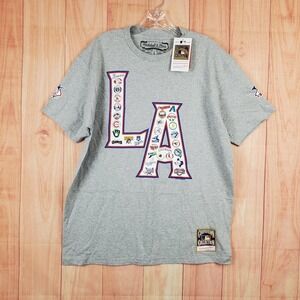 Mitchell & Ness T-Shirt Mens Large Gray LA All Over‎ Print Los Angeles Dodgers